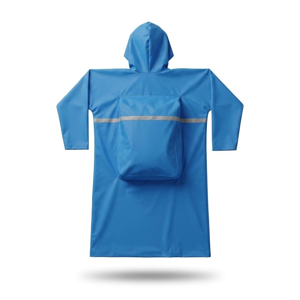 Waterproof Raincoat for Men & Women with Backpack Space, Blue Hooded Rain Poncho with Reflective Strip, Lightweight Reusable Polyester Rainwear for Bike Riding, Office, Travel & Hiking-image-4