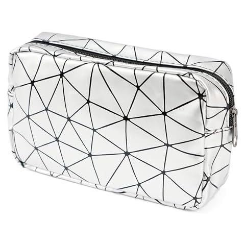 REDSINDA Small Cute Makeup Zipper Pouch, Multi-purpose Travel Cosmetic Organizer Bag, Waterproof Toiletry Bag for Women (Silver) Cover