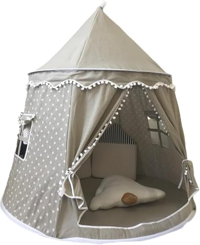 GEBYUI キッズテント 室内用お城プレイハウス〜組み立て簡単キャンバス素材・知育玩具機能付き、女の子男の子両対応、家庭親子部屋・幼稚園で活用可能な子供用遊びテントハウス〜?