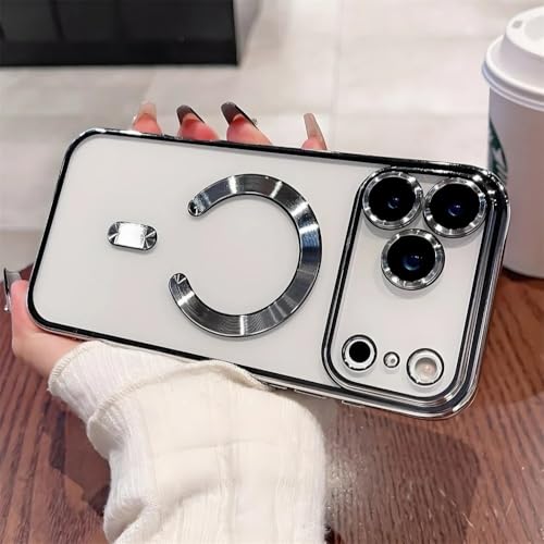 Coque de téléphone magnétique en silicone souple pour iPhone 16 Pro Max argent