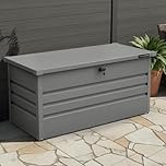 Olsen & Smith 400L Garden Storage Box Large Metal Outdoor Storage Chest Grey | Galvanized Steel Rust Resistant Lockable Lid with Keys | Gas Lift Hinges Deck Box for Cushions Tools Patio