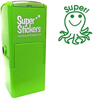 SuperStickers Octopus Pre-Inked Stamper. Green with 'Super!' Message.
