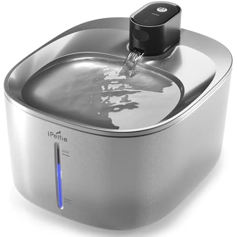 iPettie Runway Stainless Steel Cat Water Fountain, 1.1 Gal/4.0L Large Capacity, 5-Stage Water Filter Cover