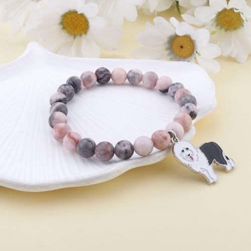PARTNER Funny Old English Sheepdog Inspirational Birthday Gifts for Women Unique Old English Sheepdog Jewelry Lucky Natural Stone Beaded Bracelets for Women Girls with Meaningful Message Card for Old English Sheepdog Lovers4