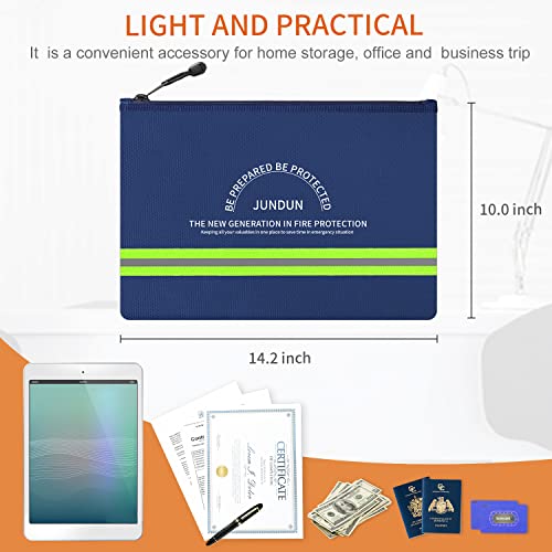 Jundun Fireproof Document Bag,14.2”X 10.0”Waterproof And Fireproof Money Bag With Aluminum Foil Lining,Fireproof Safe Storage Pouch With Zipper For Document And Cash,Blue #TOP5