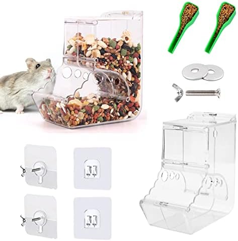 Lucky Interests 2 pcs Hamster Automatic Feeder 400ml, Hamster Food Dispenser with Brackets Small Animals Food Bowl for Dwarf Hamster Guinea Pig Chinchilla Gerbil Bird Hedgehog Ferret with 2 Spoon