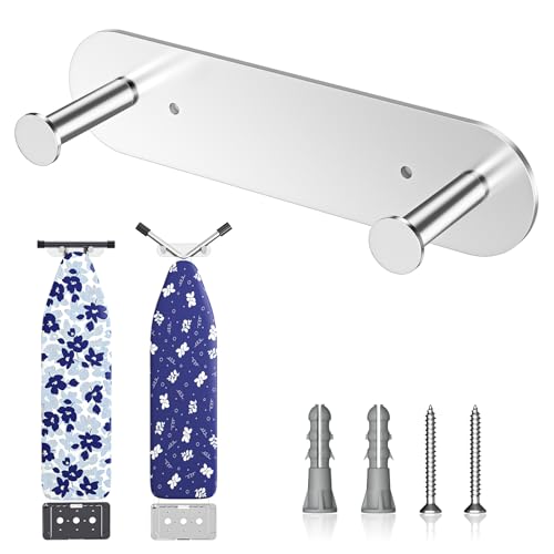 Bügelbrett Wandhalterung Bügelbrett Aufhängung, Bügelbretthalter Edelstahl, Halterung für Bügelbretter, Bügelbretthalterung Wand für Waschküche, Haken für Bügelbretter (Silber)