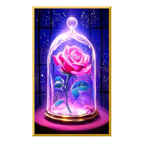 Image of Zhenqing Glass Dome Rose Cross Stitch Kit - 11CT Pre-Printed 20x30cm Fabric with Threads & Needle (No Tools)(67063)