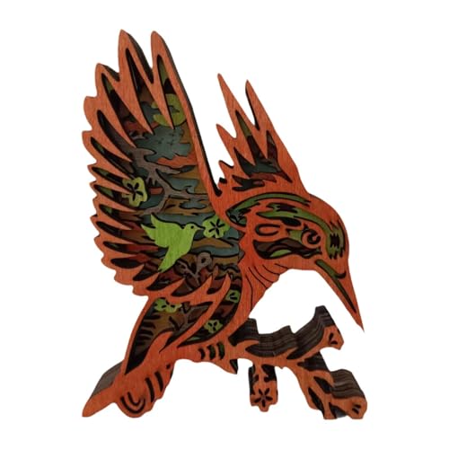 Sculpture d'animal colibri 3D bois, décoration de bureau originale et ornement maison rustique
