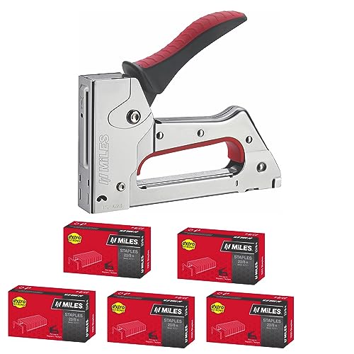 Image of MILES Metal TS-623 Gun Tracker | 5000 pcs 23 /8 Stainless Steel Staple Pins | Silver body Red handle Color | Combo| Hardware | Industry|Textile | Leather | Canvas| Sofa Car Seat Stapler