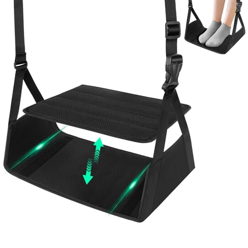 Airplane Foot Hammock for Plane Travel Essentials, Airplane Foot Rest with 2 in 1 Removable Support Pad, Adjustable Foot Hammock with Thicken Memory Foam, Foot Rest for Plane Travel Foot Leg Rest