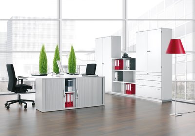 Estantería de oficina (1200 x 425 x 1920 mm, 5 OH, 8 estantes, madera de haya)
