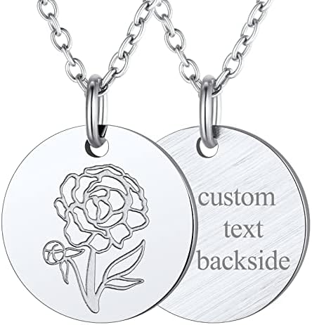 FindChic Birth Month Flower Necklace 12 Month Birthday Jewellery Gifts for Women Hypoallergenic Surgical Stainless Steel Disk Coin Birth Flowers Pendant