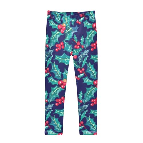 Christmas Holly Leaves Kids Baby Girls Cotton Pants Casual High Waisted Activewear Sports