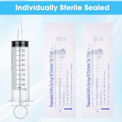 Image of 3 Pack 100mL Syringes, Large Plastic Syringe with Tip Adapter for Liquid, Dispensing, Watering, Scientific Labs,Measuring