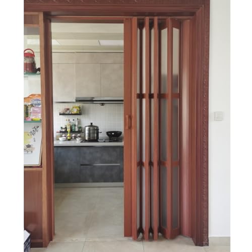 JLXJYS Accordion PVC Folding Door Acrylic Frosted Glass Through Sliding, Folding Door Internal Concertina Accordion Doors Oak Effect, Concertina Doors Internal Sliding Door(WxH 74x203cm/29x80in)