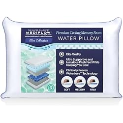 Mediflow Water Pillow - Elite Collection, Cooling Gel Memory Foam. Orthopedic for Neck Pain Relief, Adjustable Water Pillow for Sleeping. (Single Pack)