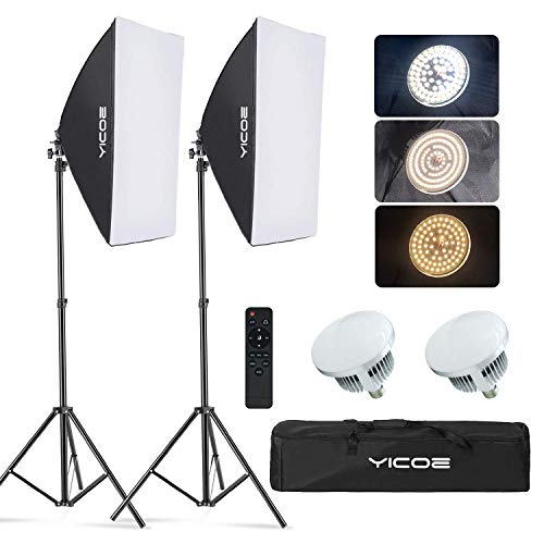 YICOE Softbox Lighting Kit Photography Photo Studio Equipment Continuous Lighting System with 5700K Energy Saving Light Bulb for Portraits Fashion Advertising Photo Shooting YouTube Video