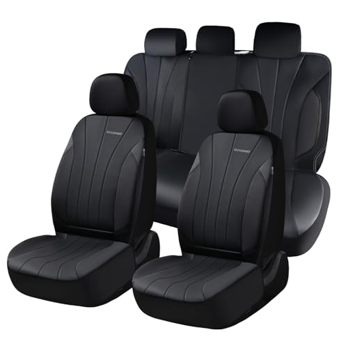 Coverado Car Seat Covers Full Set, Automotive Front and Rear Seat Covers, Leather Car Seat Covers Full Set 5 Seats, Airbag-Compatible, Spill-Proof Design, Black Seat Covers for SUV Sedan Truck