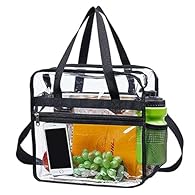 【Premium Quality】: Our clear lunch bag is crafted from water-resistant PVC, combining durability with a soft feel. It features reinforced nylon handles for comfortable carrying, and the removable and adjustable strap adds extra convenience. 【Stadium ...