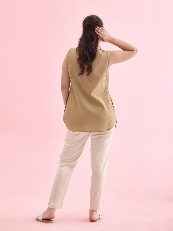 Image of GO COLORS Women Mid Rise Polyester Shiny Pant