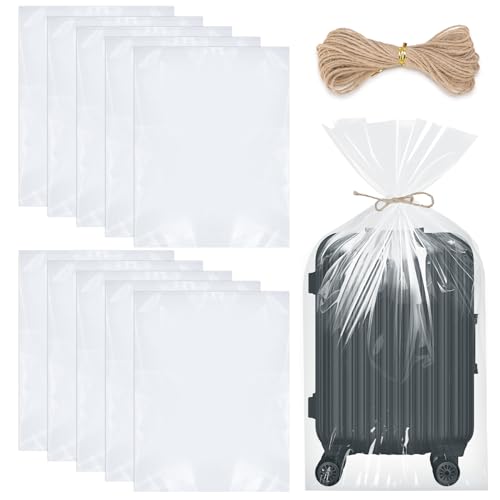 saerryor 10 Pcs Large Clear Plastic Bags, 100x152cm Heavy Duty Storage Bags with String, Dustproof Waterproof Packing Bags