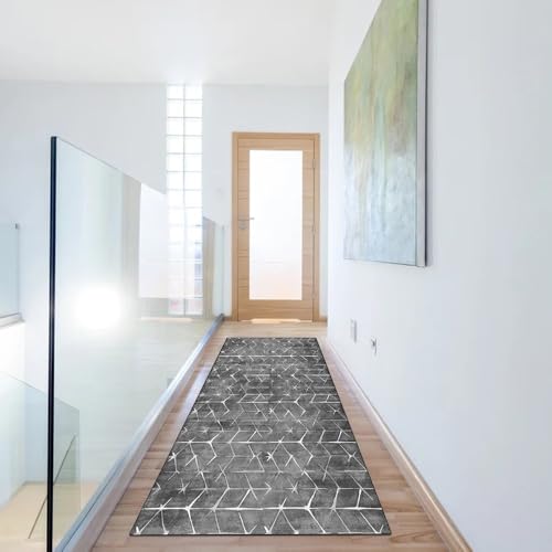 Alfombra pasillo antideslizante gris oscuro lavable con decoración abstracta de 40x250 cm 6