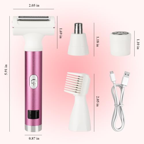 Image of Wet & Dry Electric Razor for Women Men,4 in 1 Rechargeable Led Display Electric Shaver and Facial Hair Remover,Painless Ladies Body Razors for Nose Face Body Leg Bikini Arm Hair (White & Pink)
