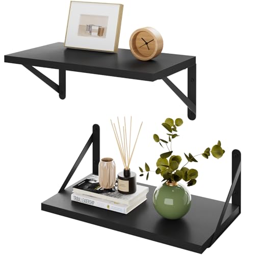 IBUYKE Estantes flotantes profundos para pared, juego de 2 estantes flotantes de 8 pulgadas de profundidad, estante de pared de madera de 16 pulgadas de ancho x 8 de profundidad, estantería flotante