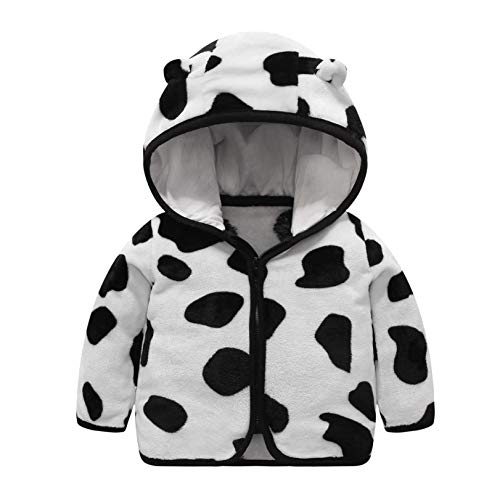 Livel Toddler Baby Winter Clothes Boys Girls Thick Cute Bear Beard Cow Printed Ear Hooded Warm Coat Long-Sleeved Zipper Jacket (Black, 110, 3-4 Years)