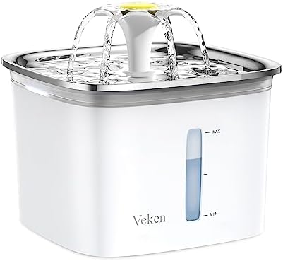Veken 95oz/2.8L Stainless Steel Pet Fountain, Automatic Cat Water Fountain Dog Water Dispenser with Smart Pump for Cats, Dogs, Multiple Pets (Silver, Stainless Steel)