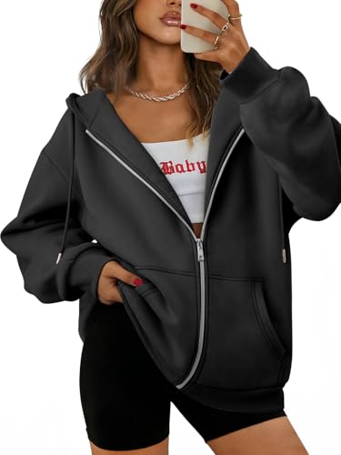 ATHMILE Sweatshirts for Women Oversized Zip Up Black Hoodies Y2k Clothes Teen Girls Sweatshirts Fleece Lined Jacket Winter Clothing 2026