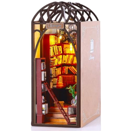 DIY Book Nook Kit with LED Lights, 3D Wooden Puzzle...