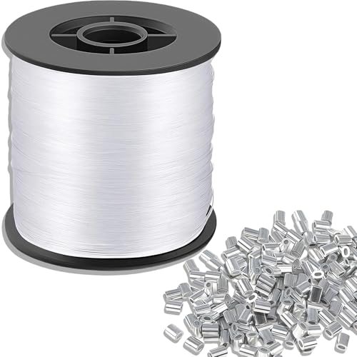 0,8 mm x 250 m Angelschnur Transparent, Nylonschnur Reißfest, Fishing Line Transparenter Angelschnur-Set mit 100 pcs Aluminium-Komponenten, für DIY Dekoration