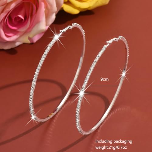 Extra Large Bling Rhinestone Hoop Statement Earrings for Women，Silver-90mm by Lacfobu - Used condition - Image 3