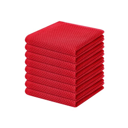 Image of Homaxy 100% Cotton Waffle Weave Kitchen Dish Cloths, Ultra Soft Absorbent Quick Drying Dish Towels, 12 x 12 Inches, 8-Pack, Red