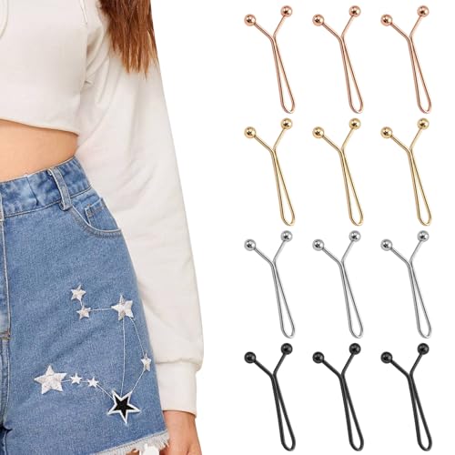12Pcs Waist Tightener for Pants Women, Reusable Pants Clips to Tighten Waist, Adjustable Waistband Tightener, No-Sew Button Replacement for Jeans 4 Colors