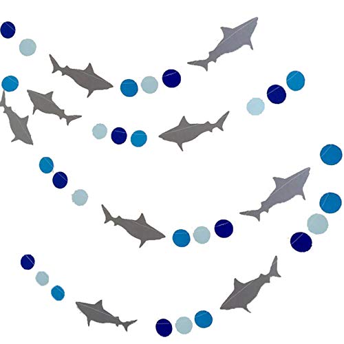Shark Banner, Shark Garland, Ocean Animals/Shark Baby/Under The Sea/Summer Beach Bach/Swimming Pool/Hawaii Luau/Shark Doo Doo Theme Baby Shower Birthday Party Supplies Decorations (Blue)