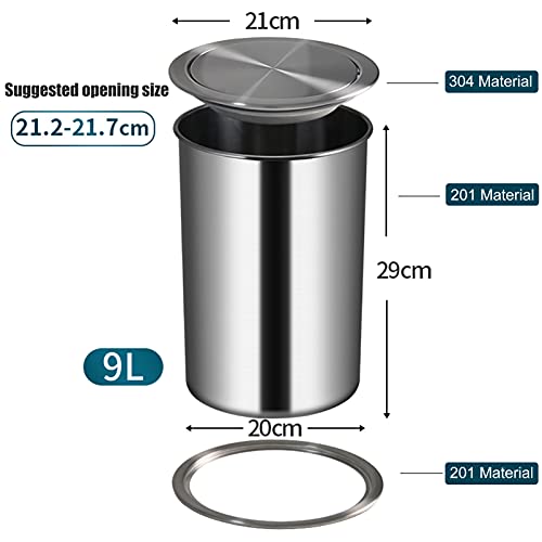 Caneca de basura empotrable cuadrada acero inoxidable 9L miniatura 2