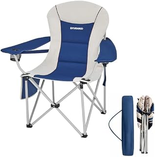 FUNDANGO Folding Camping Padded Outdoor Chair with Cup Holder, Armrest, Heavy Duty High Back XL Camp Chair for Backpacking Sports, Includes Carry Bag