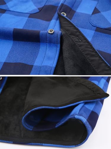 Boyzn Hemdjacke Herren mit Kapuze Flanellhemd Kariertes Jacke Warm Gefüttert Fleecejacke Freizeithemd Hoodie Herren Winterjacke mit Taschen Outdoor Sweatjacke Blue-Q1-3XL
