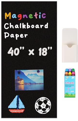 Image of YOUNGJQ Magnetic Chalkboard Contact Paper for Wall 40" x 18" Self Adhesive Blackboard Wallpaper Peel and Stick Wall Decal with Starter Kit for Home Playroom Classroom