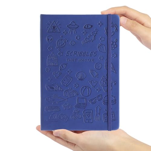 かわいいノート、日記帳、学生ノート、漫画スタンプ帳、ストラップメモ帳 (A6,ダークブルー)