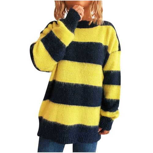 Women's Striped Sweater Casual Pullover Tops Long Sleeve Color Block Stretch Crochet Knit Jumper Fall Winter Outfit4