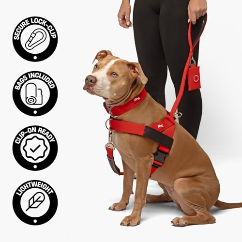 Image of Dog Friendly Co. Poop Bag Holder for Leash, Doggie Waste Bag, Premium Brown | One Click Clip Potty Carrier Dispenser, Pet Trash Bags, Neoprene Fabric for All Weather Conditions, Stylish Walking Accessory