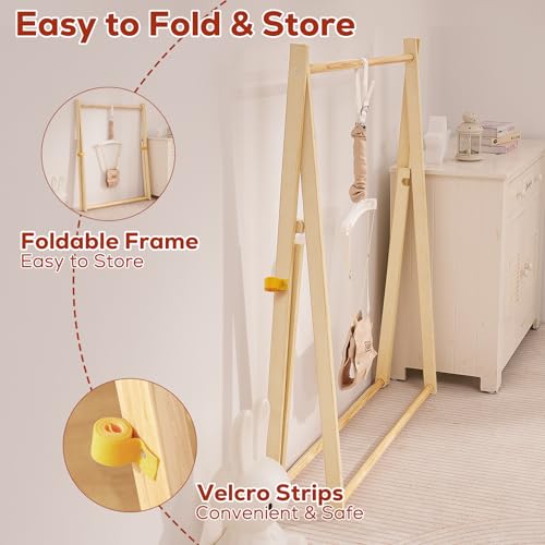Image of FUNLIO Montessori Wooden Baby Jumper with Stand for 6-36 Months, Adjustable Baby Bouncer for Indoor /Outdoor Play, Foldable Toddler Jumper for Baby Girl /Boy, Easy to Assemble & Store