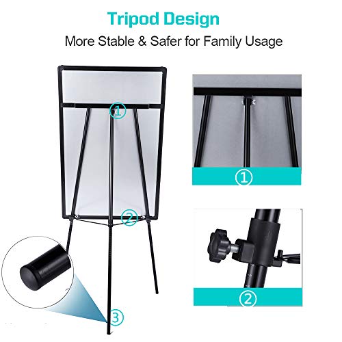Dry Erase Easel 24" x 36"|Height Adjustable Magnetic White Board Easel with Tripod Stand|Office Presentation Board w/Flipchart Pad, Magnets & Eraser, Black