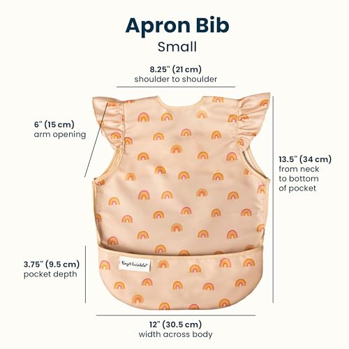 Image of Tiny Twinkle Mess Proof Baby Bib for Girls | Waterproof Toddler Bib for Eating | Baby Apron for Feeding | Machine Washable | Perfect Shower Gift (Boho Rainbow, 6-24M)
