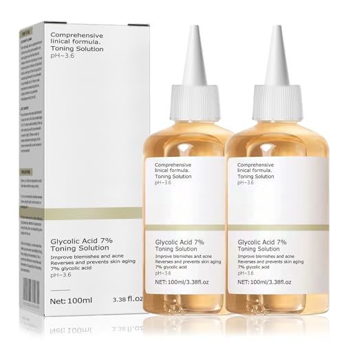 Glycolic Acid Toner,GlykolsäUre Peeling 7%-Ige -LöSung FüR Hautunreinheiten Und Akne, Toner Suitable for Combination and Oily Skin, Porenbehandlung(100ml)-(2 pcs)