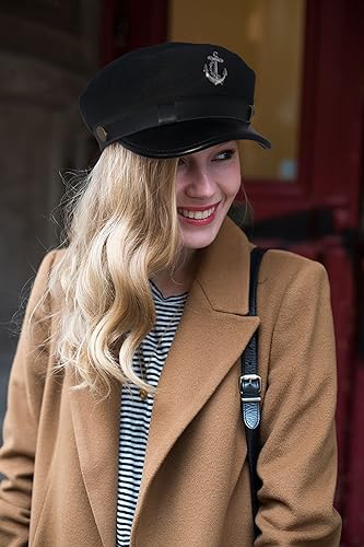Image of Men's Yacht Captain Skipper Anchor Hat with Sailor Scarf, Newsboy Cap Hat Cabbie Paperboy Beret Cap (Wine Red)